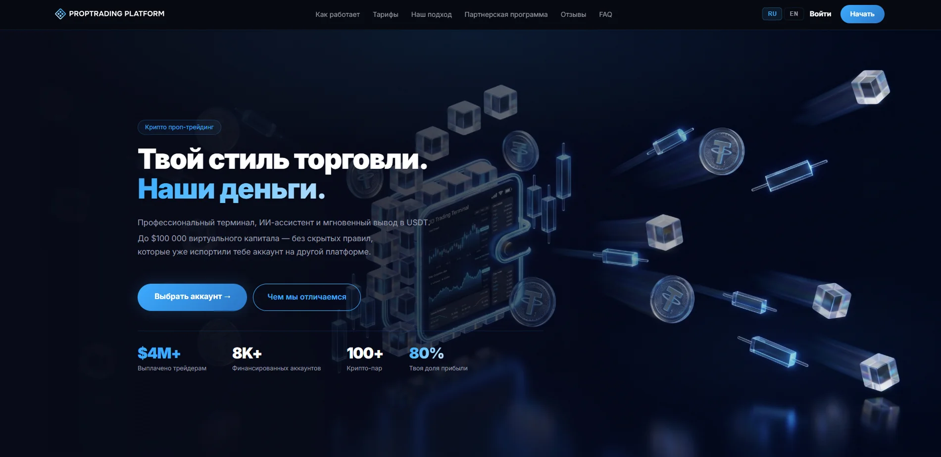 Лендинг Proptrading Platform